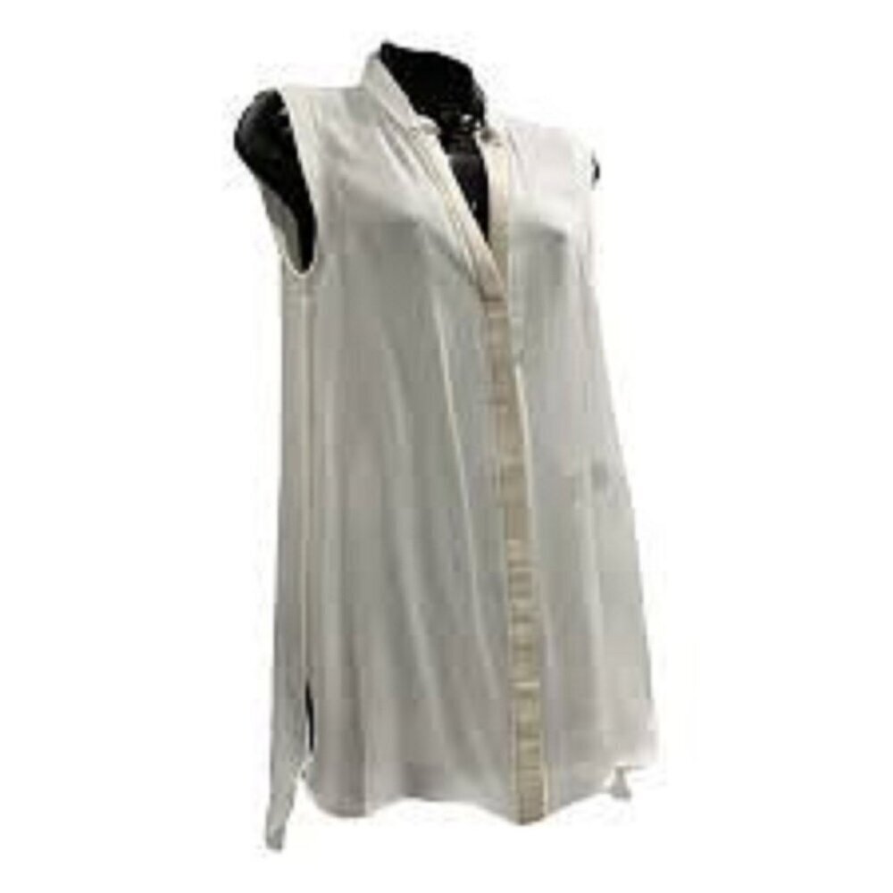 Elizabeth & James Ivory Crepe Silk Sleeveless Button Up Tunic Blouse
